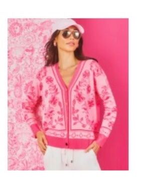 NWT Lilly Pulitzer Maralisa Jacquard Cardigan Sweater XL, pink, SOLD OUT